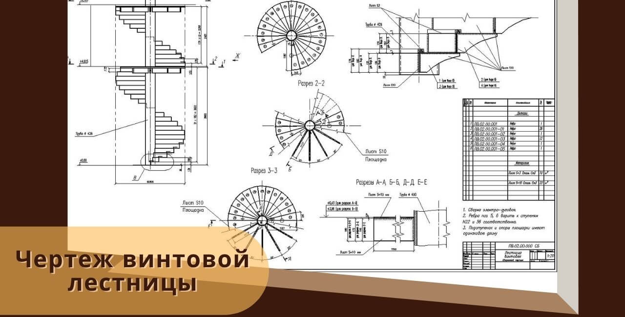 Винтовая лестница своими руками - чертеж, этапы изготовления - статья на  БукДуб